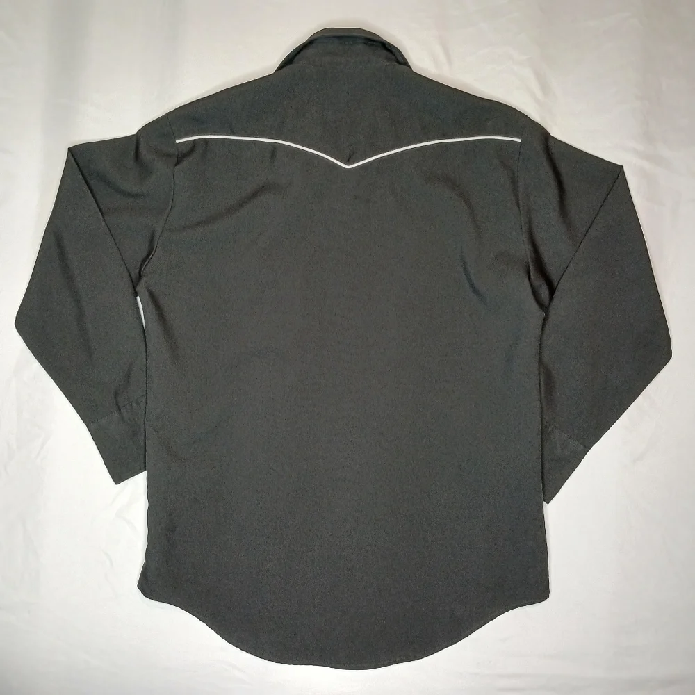 Caravan Western Wear Vtg Pearl Snap Button Down Shirt Mens Lg Black Embroidered - Picture 7 of 7
